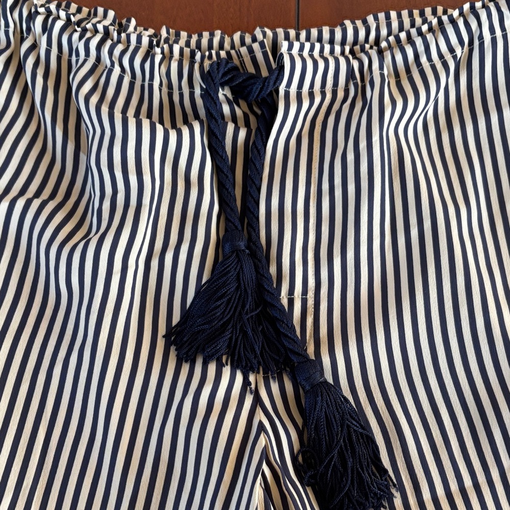Ralph Lauren Black & White Striped‎ Silk Wide Leg Pants, Drawstring, Silk Rope - Picture 10 of 10